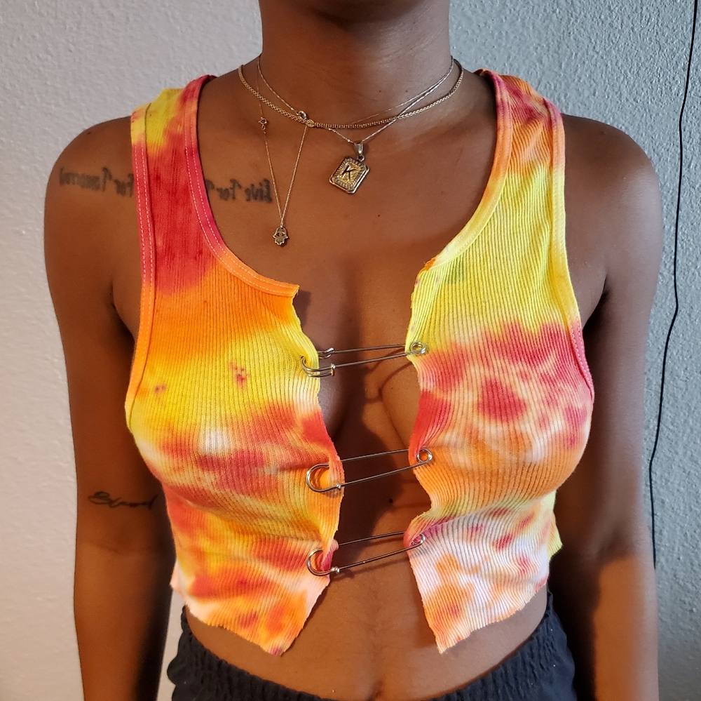 Tie Dye Safety Pin Crop Top